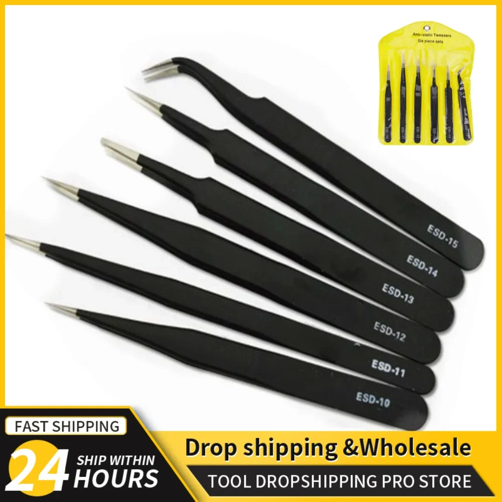 Electronics Repair Tools - 6pcs Precision Tweezers Set ESD Anti-Static